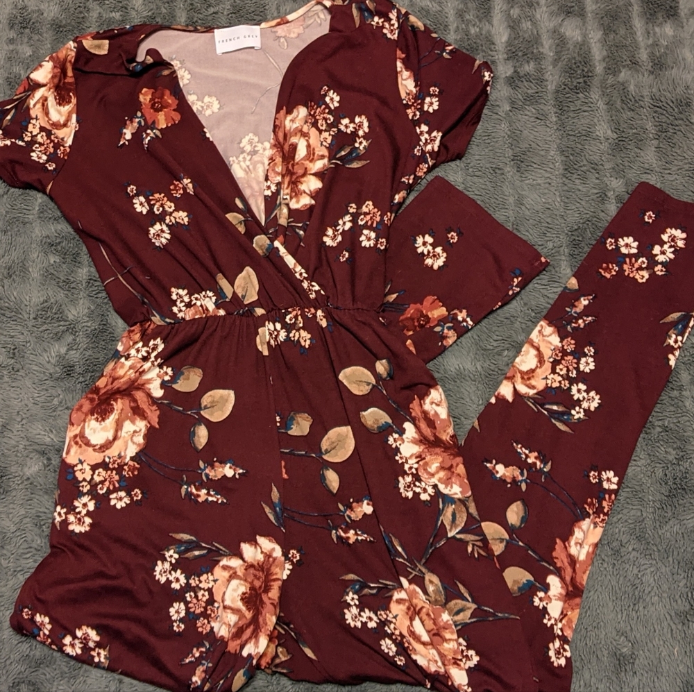 French Grey Floral Jumpsuit